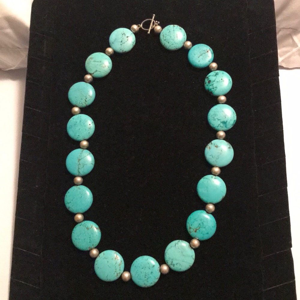 Authentic Handmade (in Arizona) Turquoise Stone Necklace, 22”